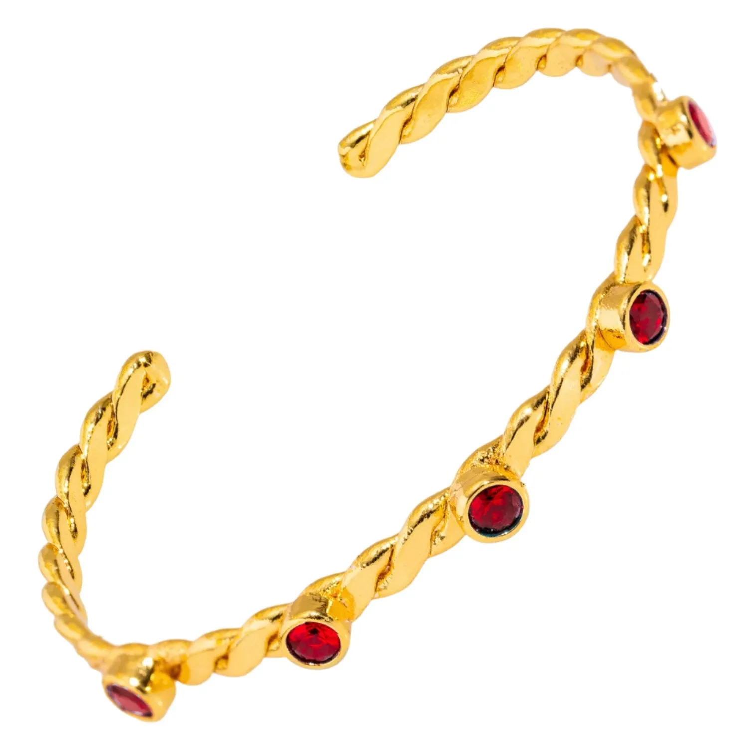Twisted Ruby & Gold Dainty Cuff Bracelet