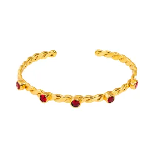 Twisted Ruby & Gold Dainty Cuff Bracelet