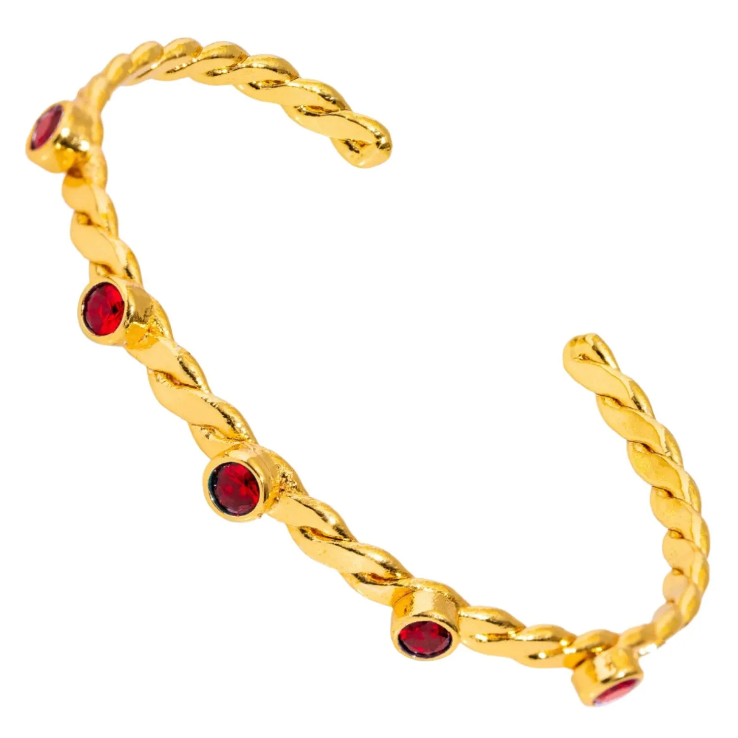 Twisted Ruby & Gold Dainty Cuff Bracelet
