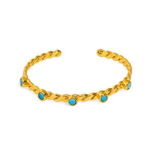 Twisted Turquoise & Gold Dainty Cuff Bracelet