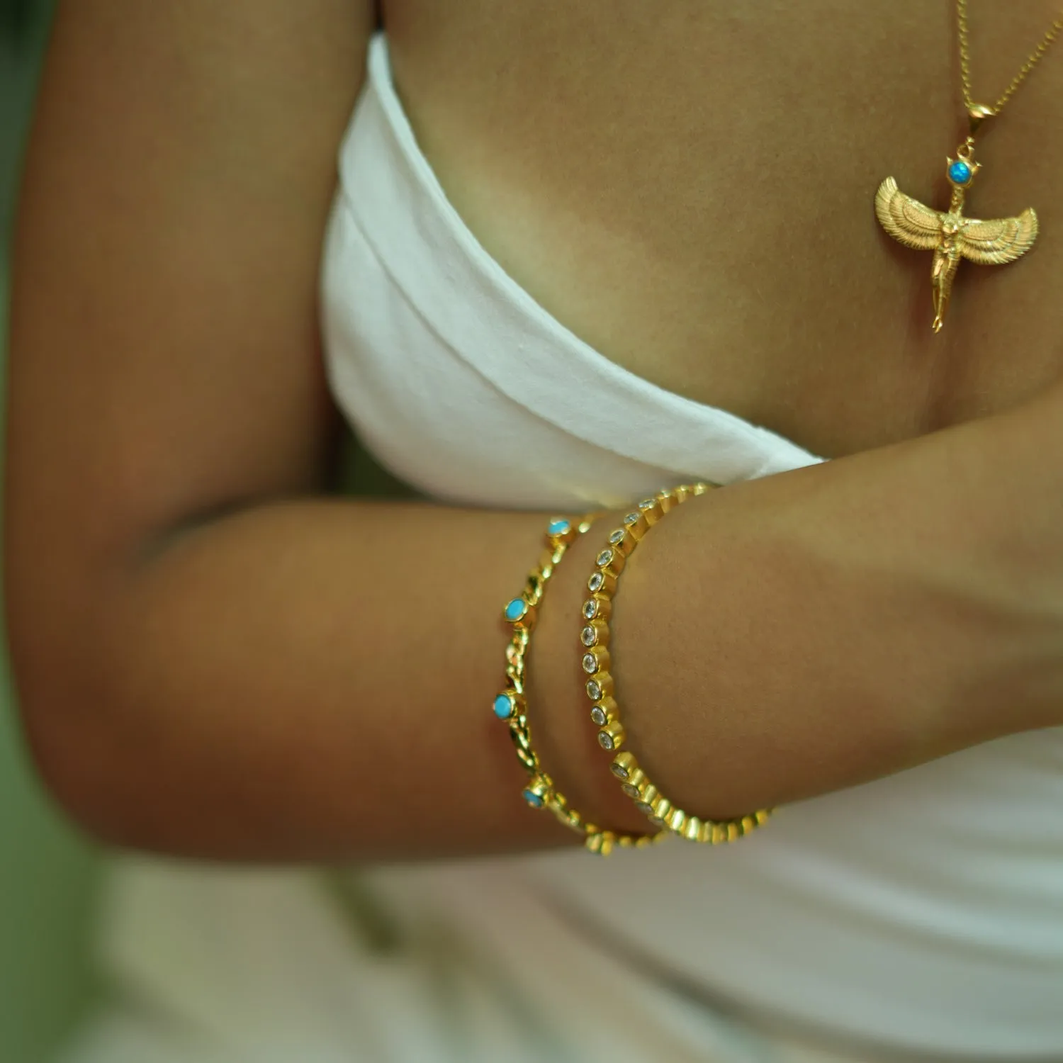 Twisted Turquoise & Gold Dainty Cuff Bracelet