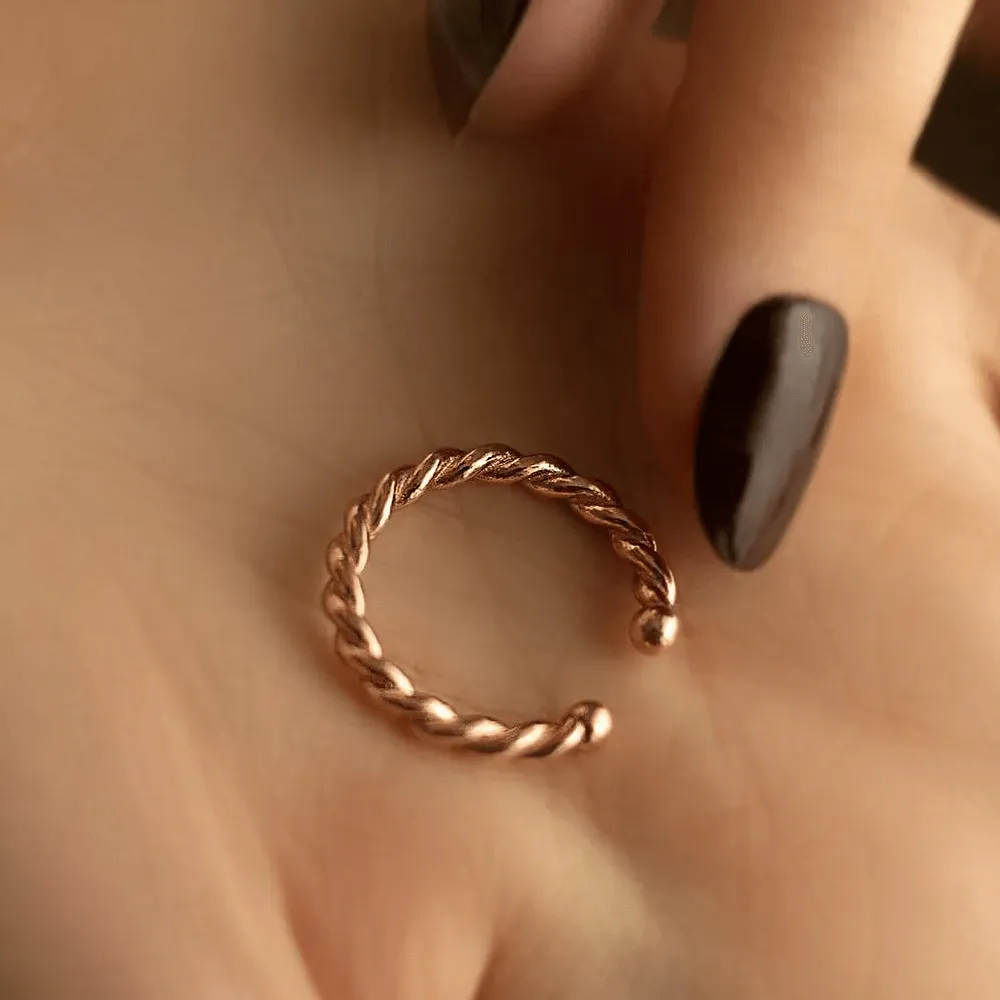 Twisted Wire Ring Gold-Plated Silver Rope Design Band