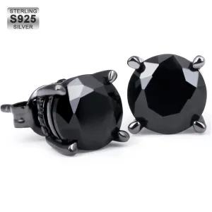 [US]Round Black Diamond Stud Earrings for Men in Black Gold 50% OFF
