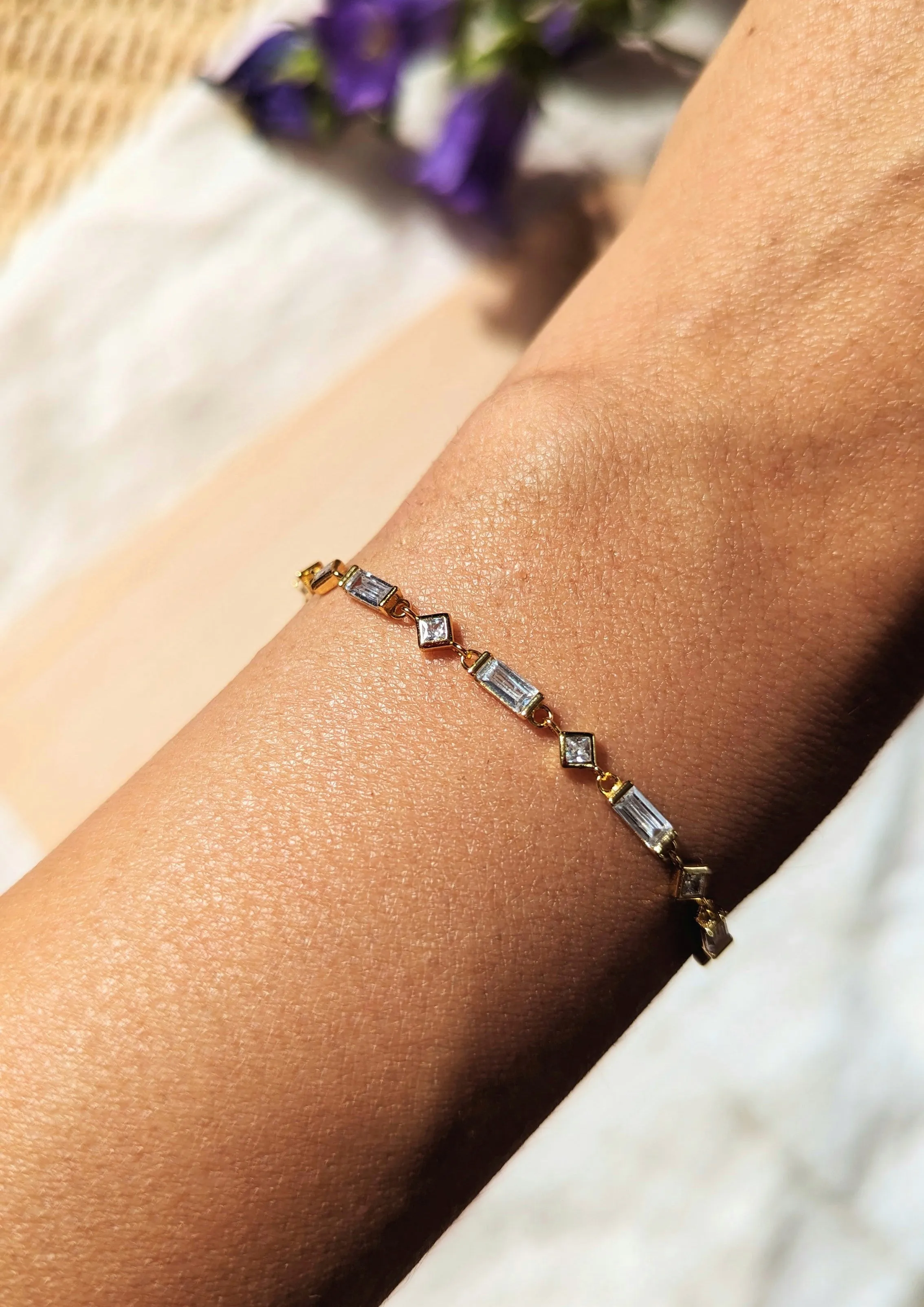 Valentina Gold Bracelet in White Crystals
