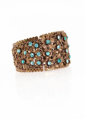 Vintage Gold Alloy Bracelets With Blue Rhinestones