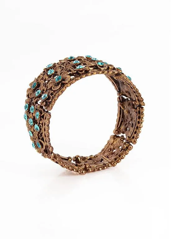 Vintage Gold Alloy Bracelets With Blue Rhinestones