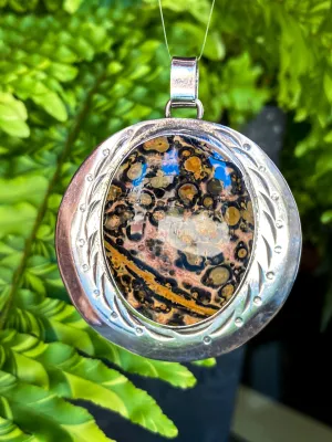 Vintage Sterling Silver Leopardskin Jasper Stone Statement Pendant