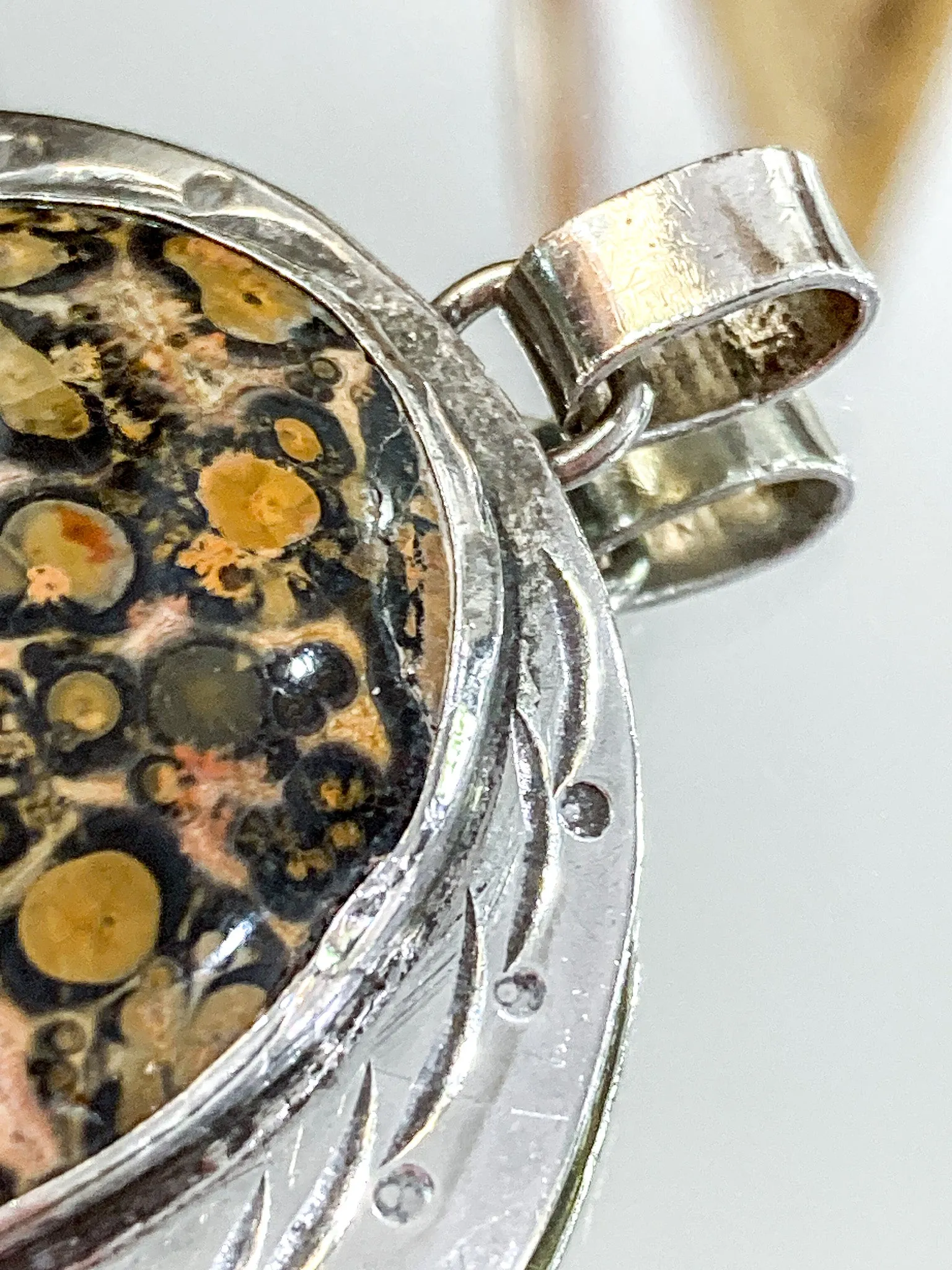 Vintage Sterling Silver Leopardskin Jasper Stone Statement Pendant