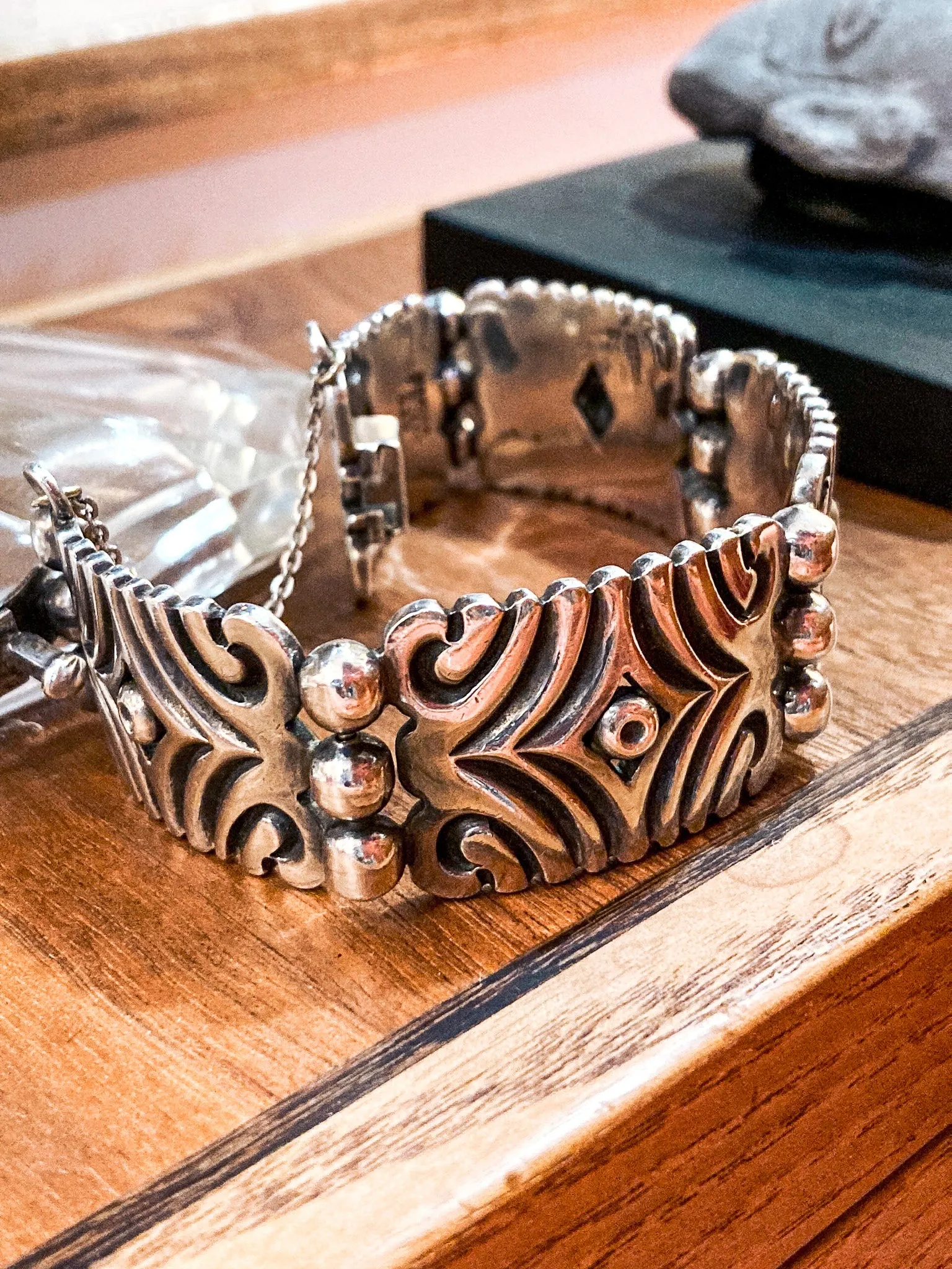 Vintage TAXCO Aguilar Style Mexico Sterling Silver Modernist Cuff Bracelet