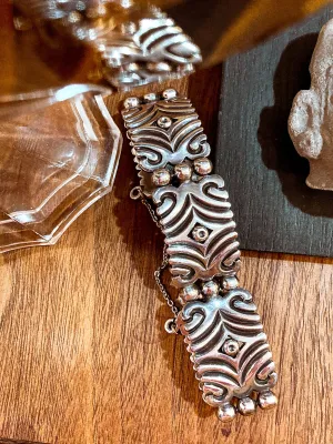 Vintage TAXCO Aguilar Style Mexico Sterling Silver Modernist Cuff Bracelet