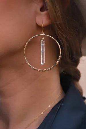 Wands of Light Quartz Gold Hoops