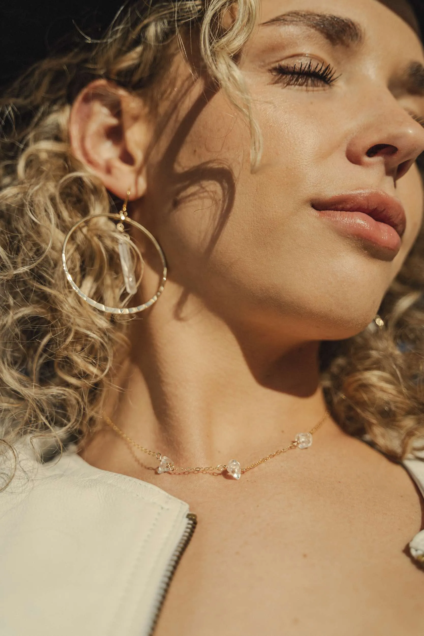 Wands of Light Quartz Gold Hoops