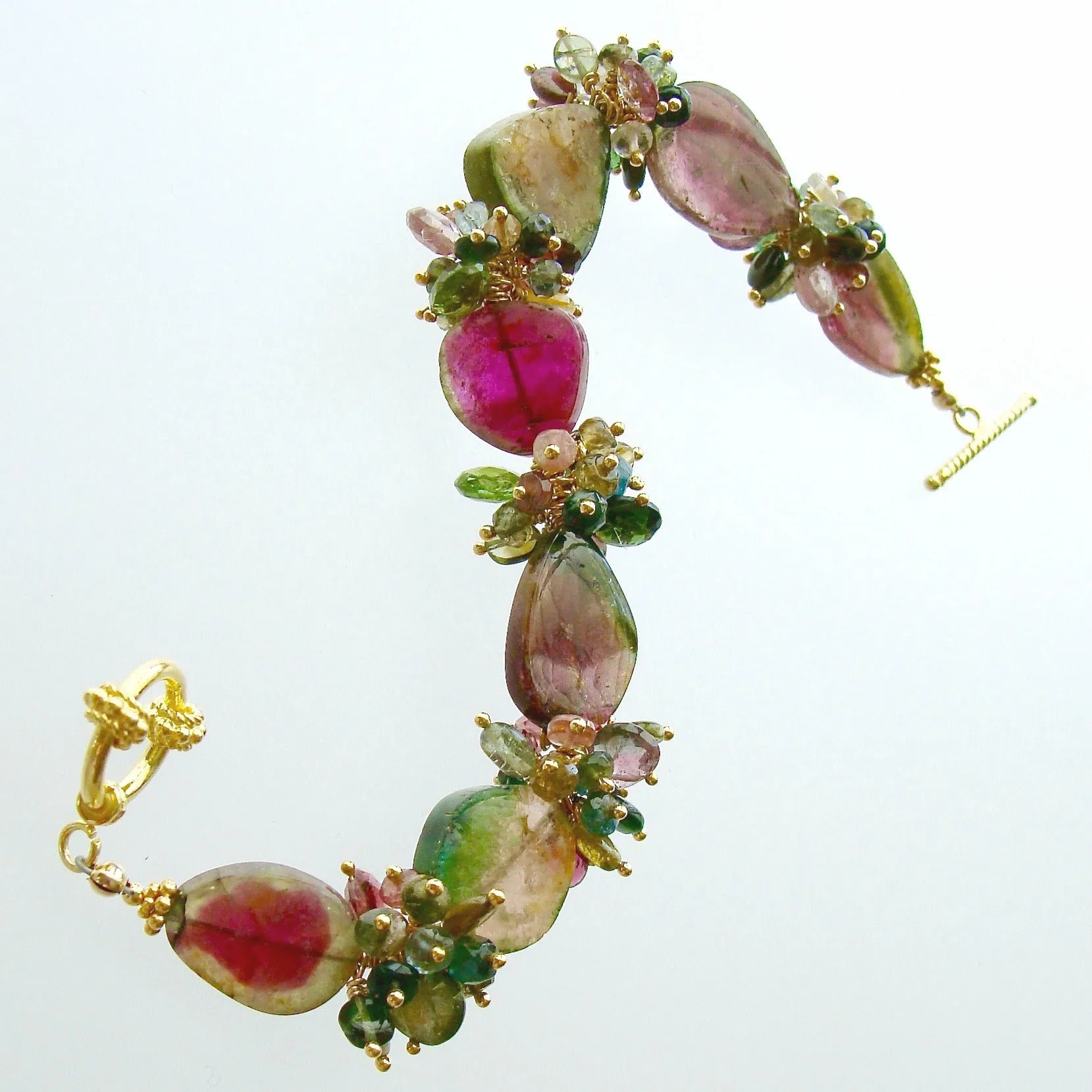 Watermelon Tourmaline Slices Tourmaline Cluster Bracelet - Clarissa III Bracelet