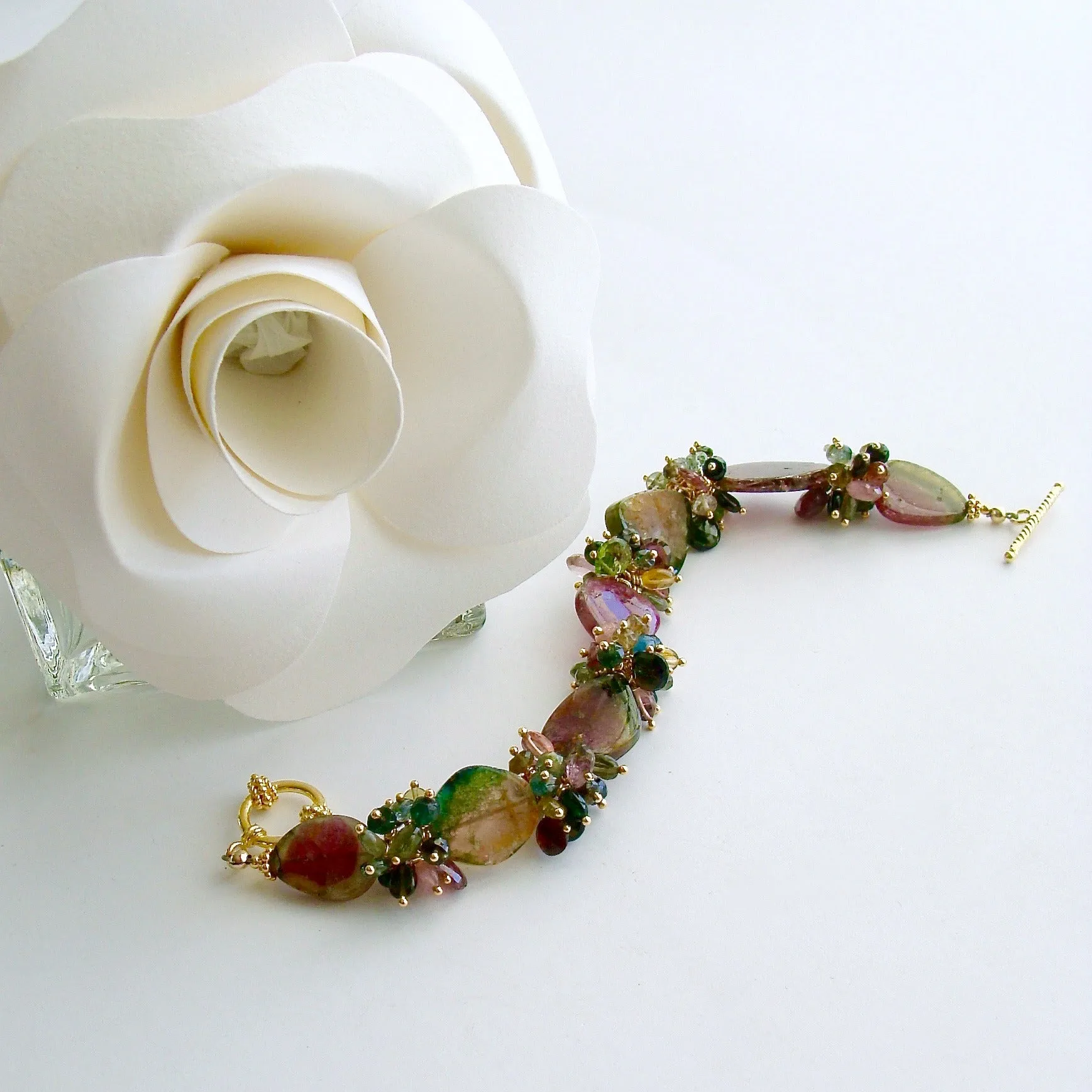 Watermelon Tourmaline Slices Tourmaline Cluster Bracelet - Clarissa III Bracelet