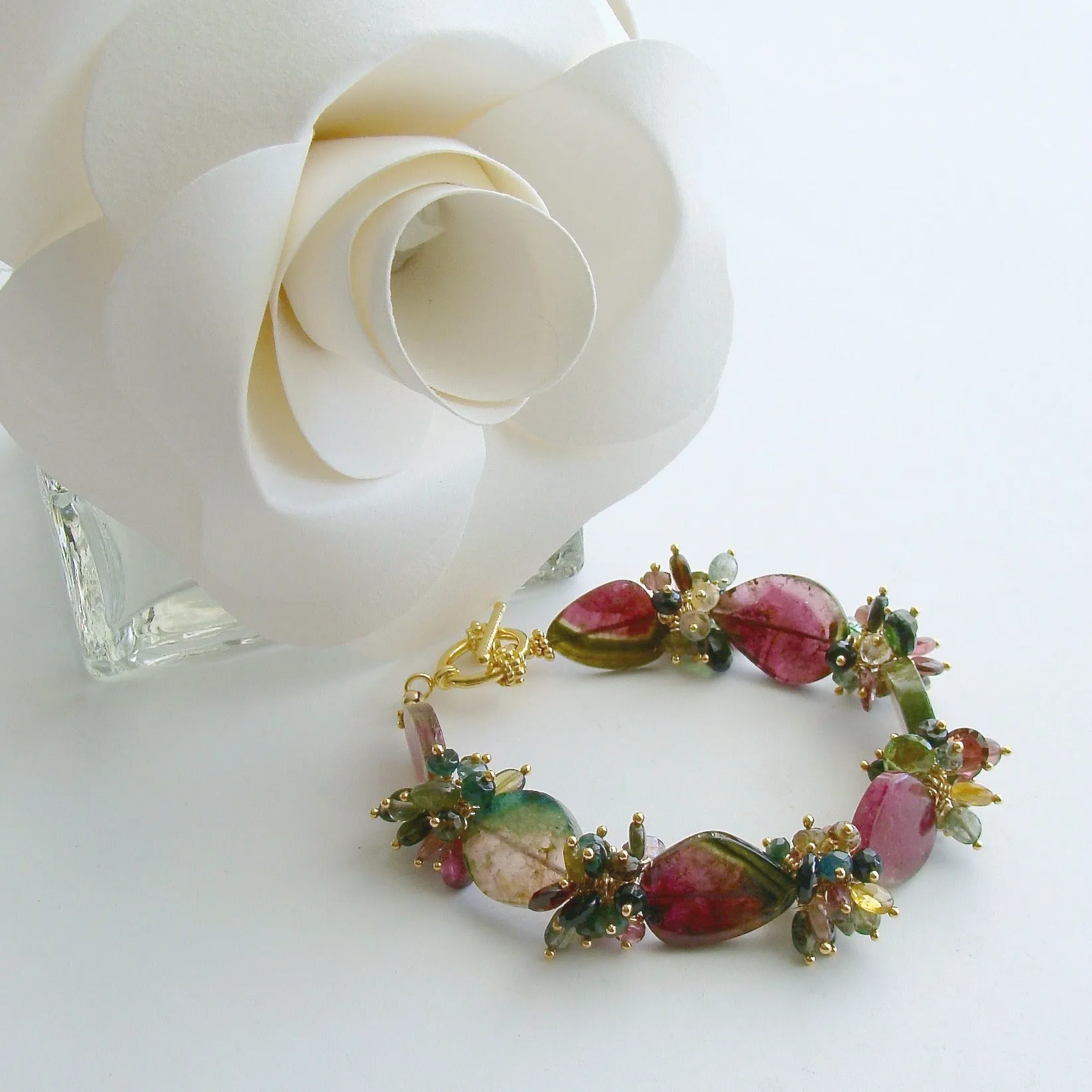Watermelon Tourmaline Slices Tourmaline Cluster Bracelet - Clarissa III Bracelet