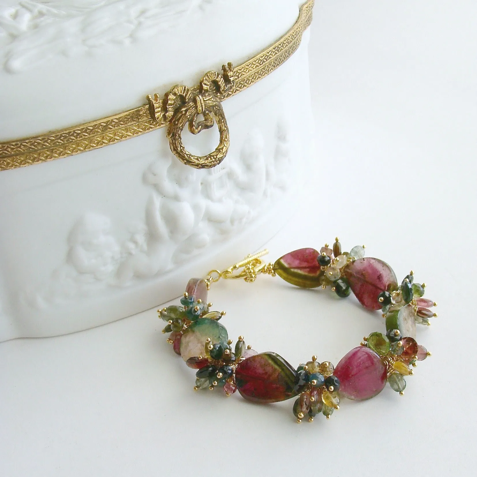 Watermelon Tourmaline Slices Tourmaline Cluster Bracelet - Clarissa III Bracelet