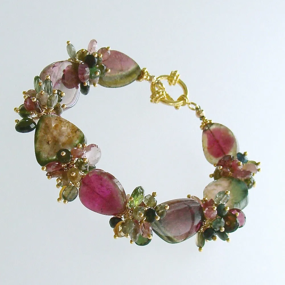 Watermelon Tourmaline Slices Tourmaline Cluster Bracelet - Clarissa III Bracelet