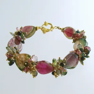 Watermelon Tourmaline Slices Tourmaline Cluster Bracelet - Clarissa III Bracelet