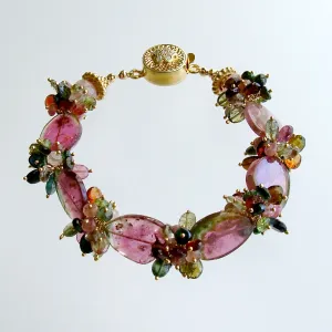 Watermelon Tourmaline Slices Tourmaline Cluster Bracelet -  Clarissa VI Bracelet