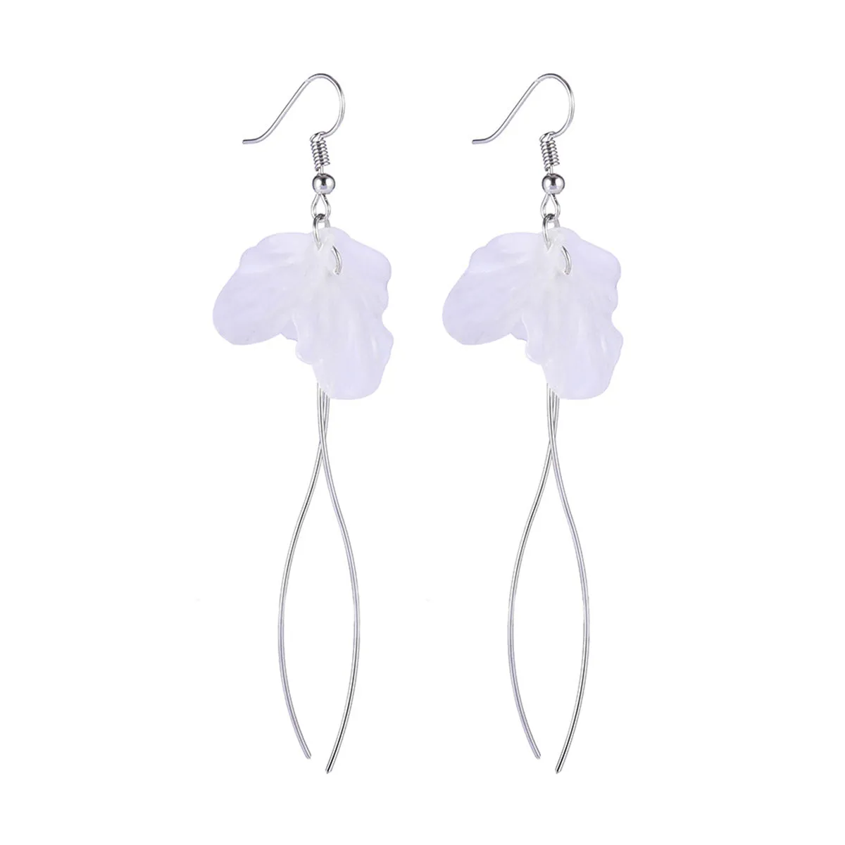 White & Silver-Plated Petal Trio Tassel Drop Earrings