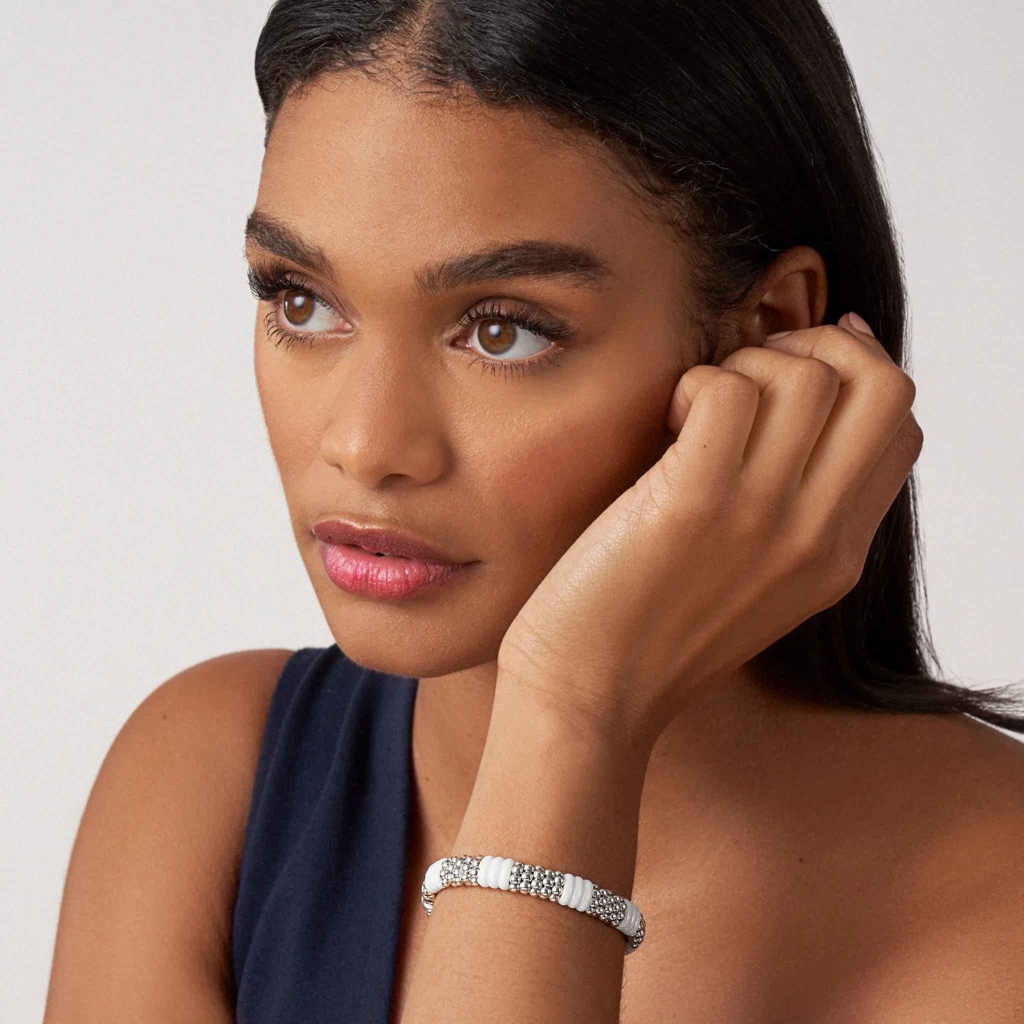 White Caviar White Ceramic Caviar Beaded Bracelet | 9mm