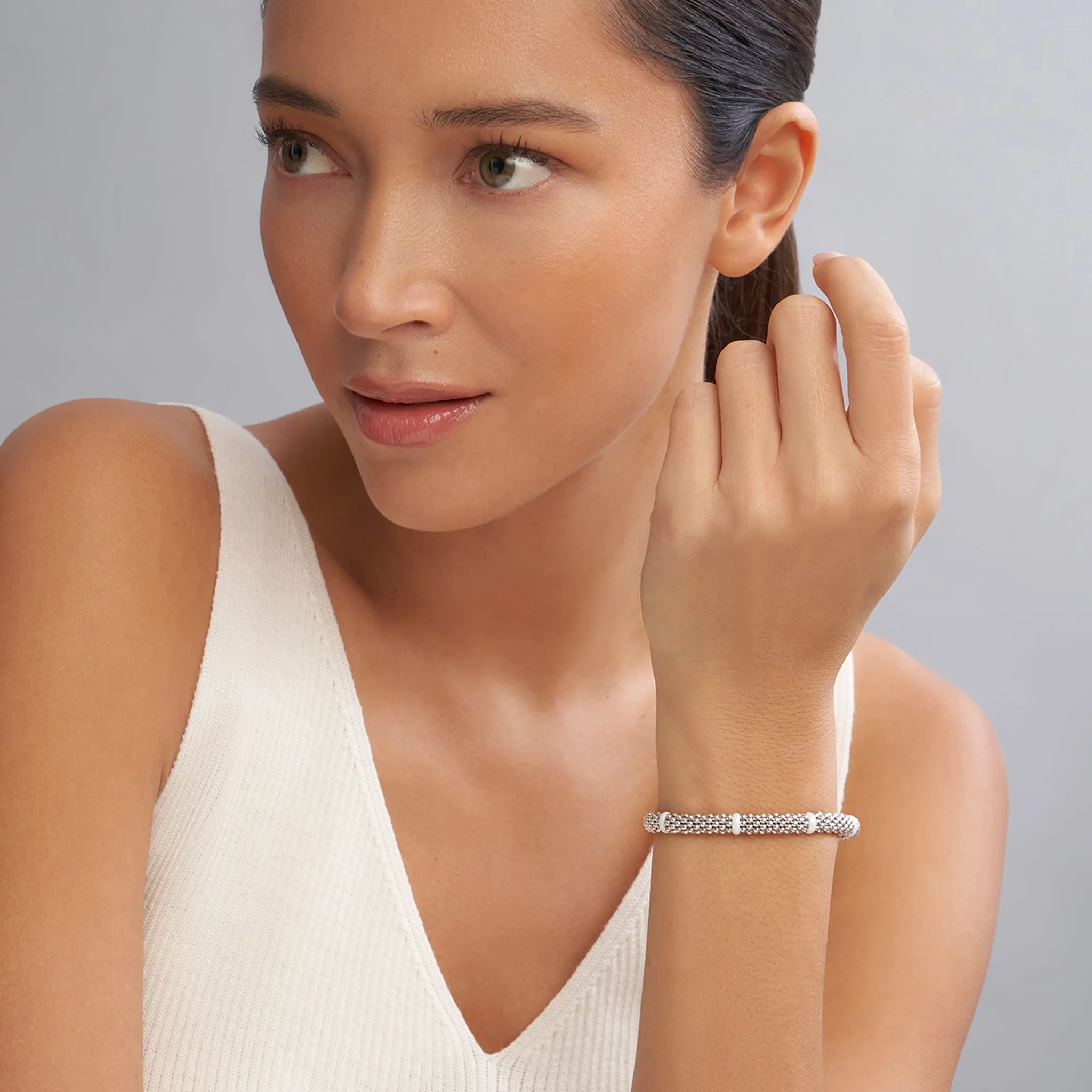 White Caviar White Ceramic Station Caviar Bracelet | 6mm
