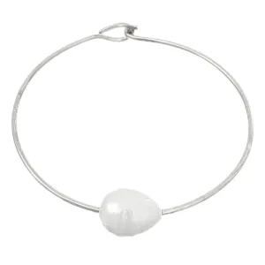 White Centered Bead Wired Latch Bracelet