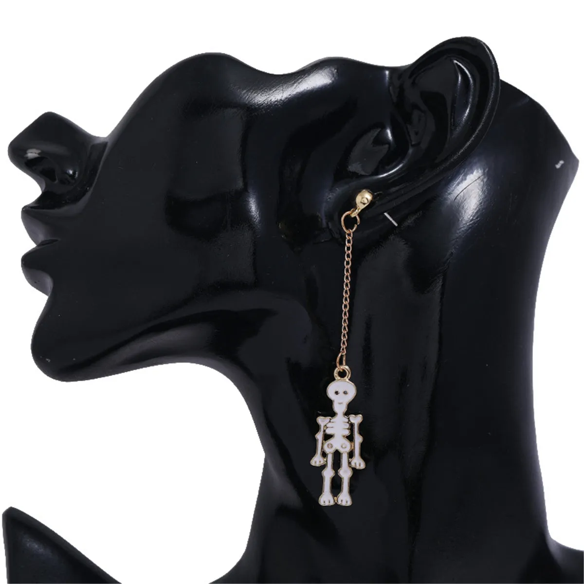 White Enamel & 18K Gold-Plated Skeleton Mismatching Drop Earrings