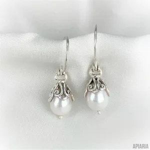 White Pearl Earrings on Hooks
