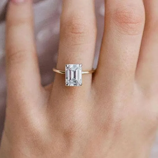 Yellow Gold 3.5ct Emerald Cut Engagement Ring & Emerald Cut Band