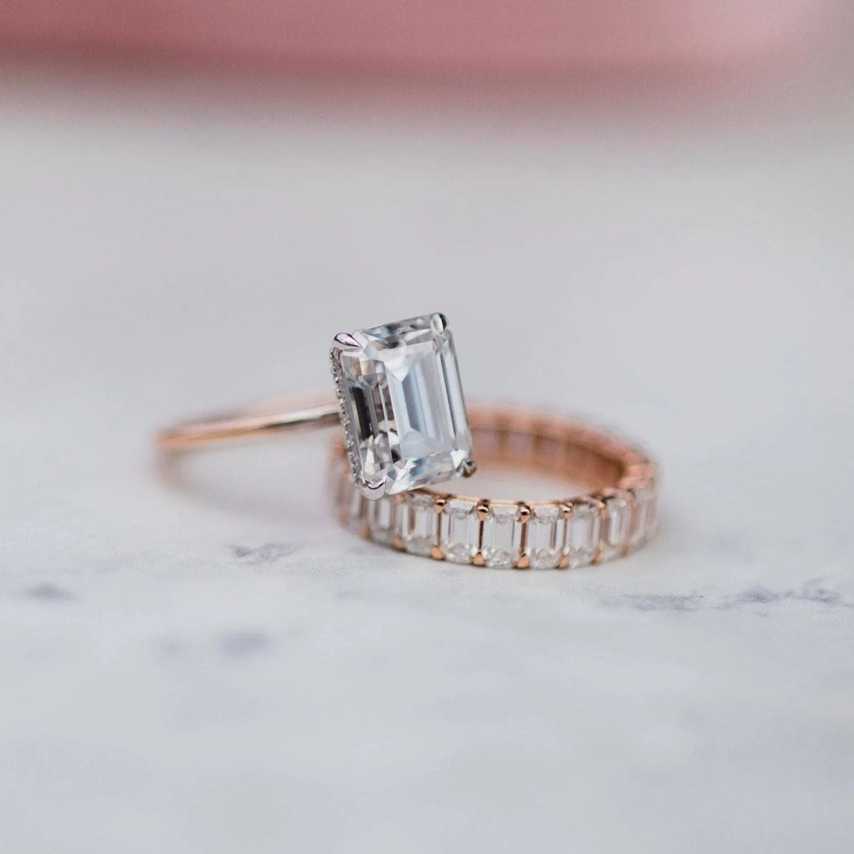 Yellow Gold 3.5ct Emerald Cut Engagement Ring & Emerald Cut Band