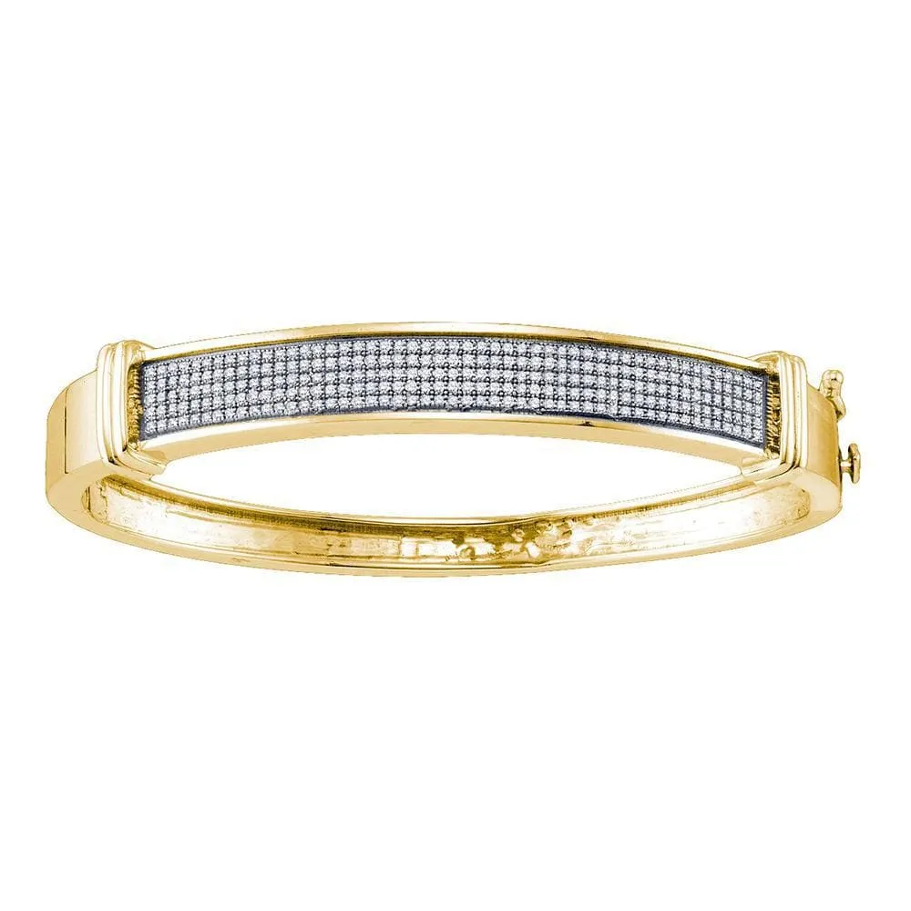 Yellow-tone Sterling Silver Womens Round Diamond Five Row Bangle Bracelet 3/4 Cttw
