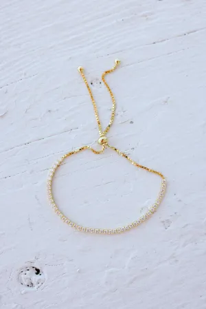 Zirconia Pave Pendant Adjustable Bracelet - Gold