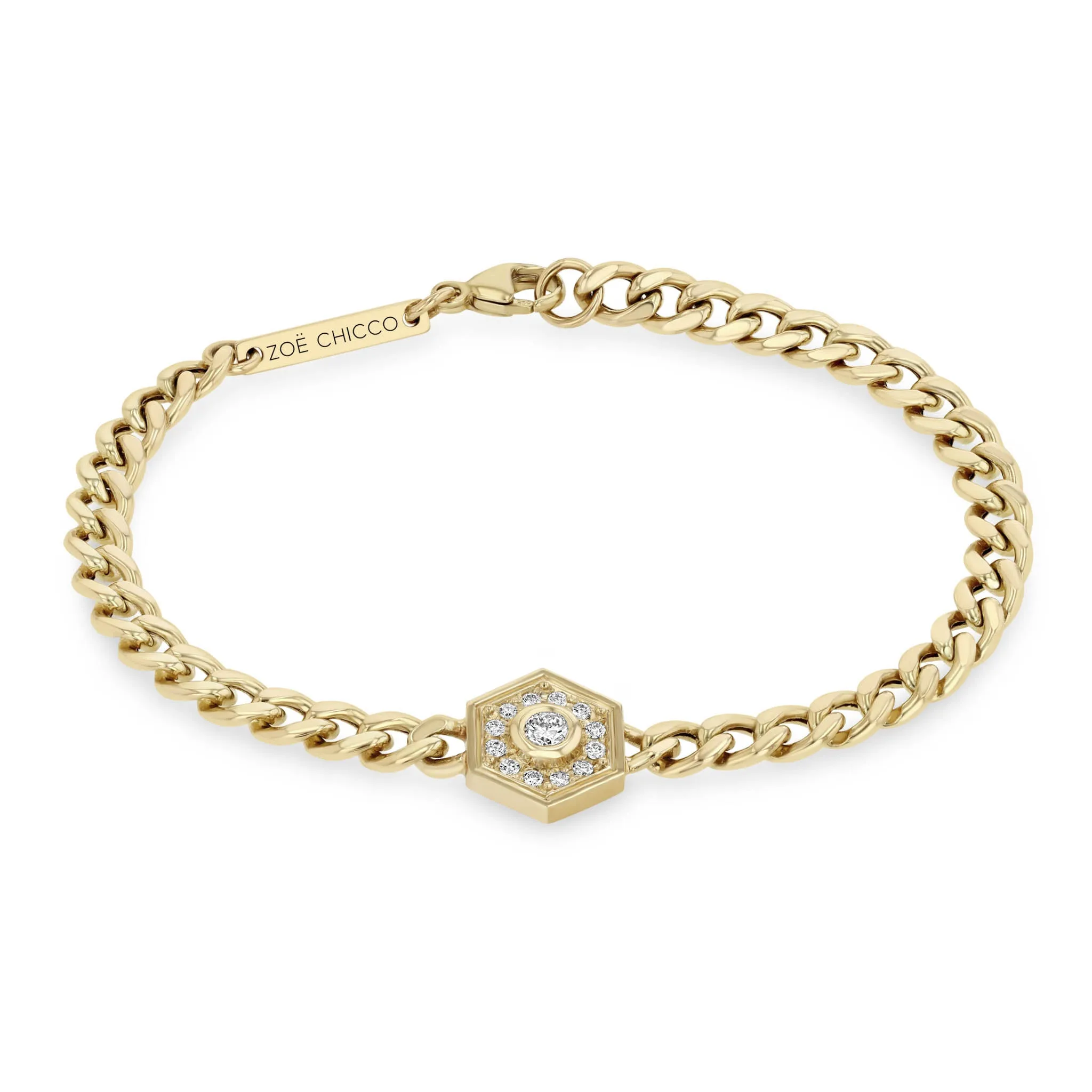 Zoë Chicco 14k Yellow Gold Diamond Hexagon Halo Bracelet